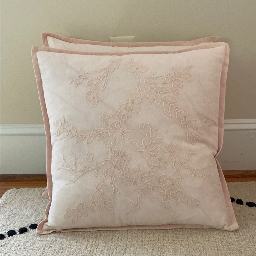 Ralph Lauren Floral Embroidered Pink Throw Pillow